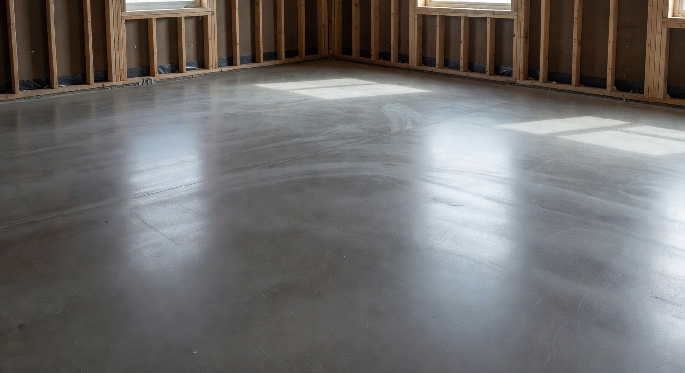 Smooth concrete basement floor in a Northern Utah home