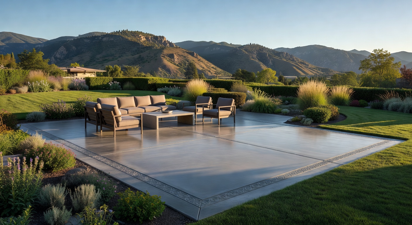 Concrete patio in a Northern Utah backyard