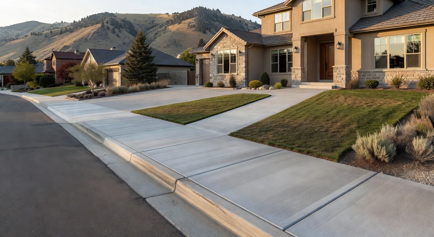 Concrete sidewalk and curb in a Northern Utah neighborhood