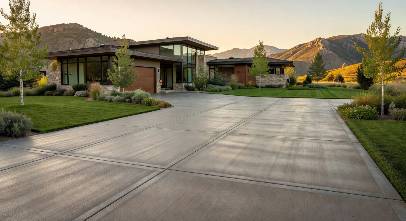 Upscale Northern Utah home with a fresh concrete driveway