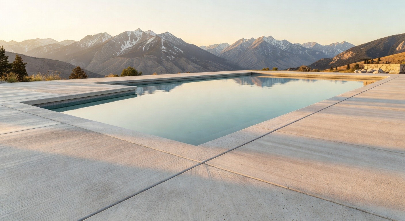 Upscale Northern Utah backyard with a clean concrete pool deck