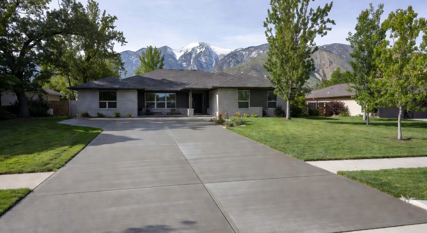 Fresh concrete driveway and walkway at a Bountiful Utah home