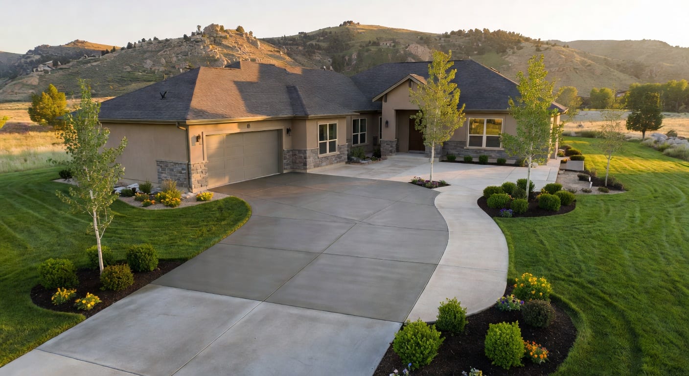 Upscale Farmington Utah home with fresh concrete driveway and walkways