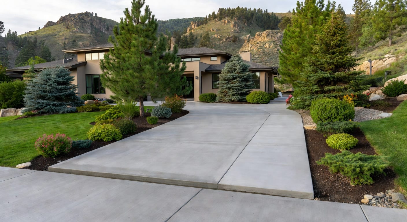 Concrete driveway and walkways at a Fruit Heights Utah foothill home