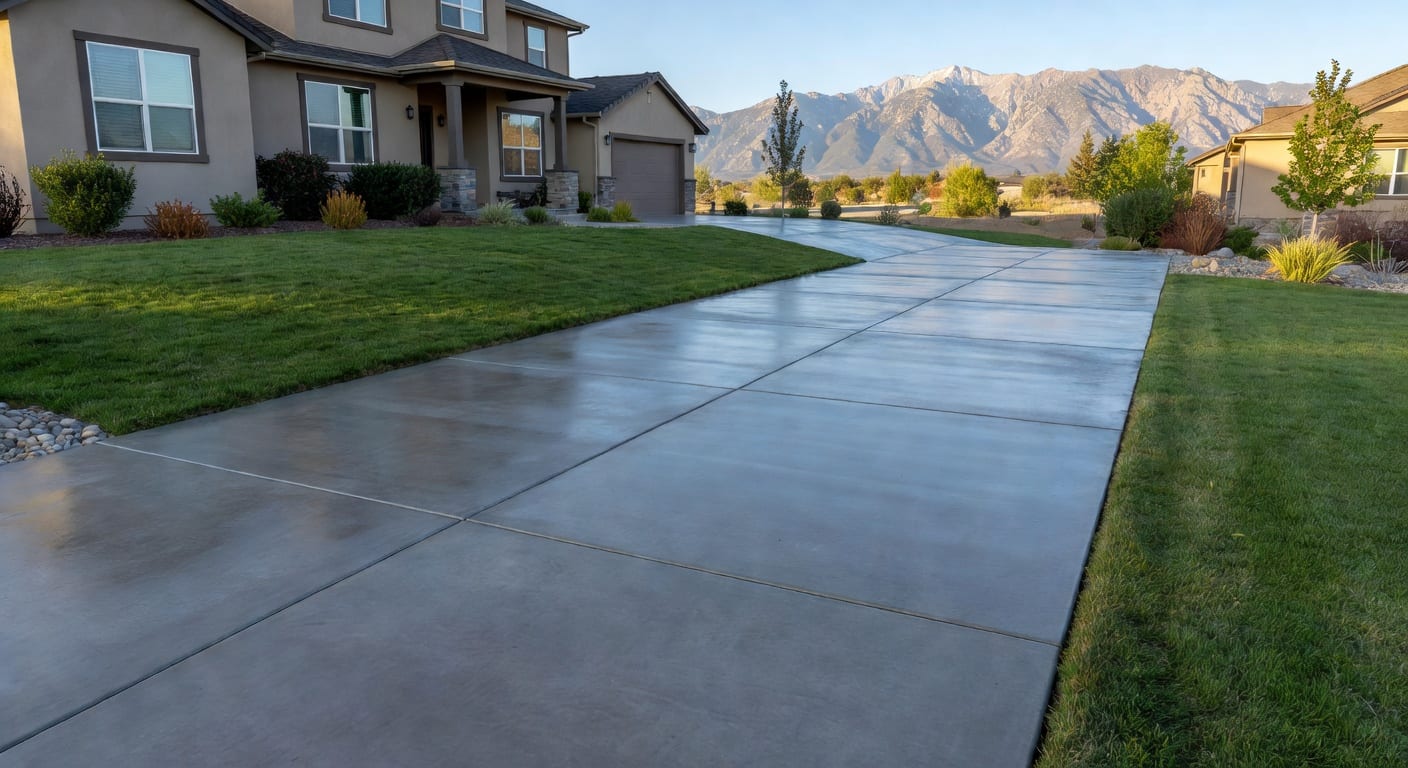 Layton Utah home with concrete driveway and side-yard flatwork
