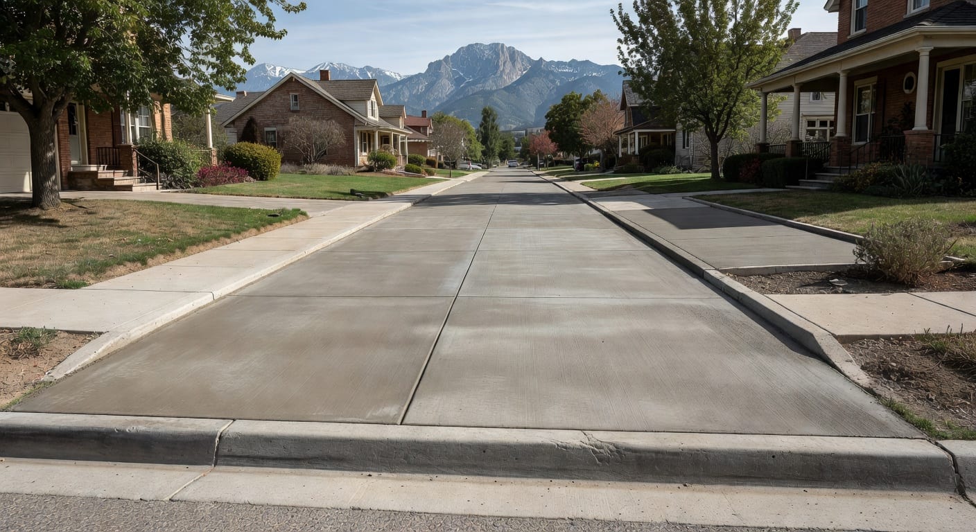 Fresh concrete driveway and sidewalk at an Ogden Utah home