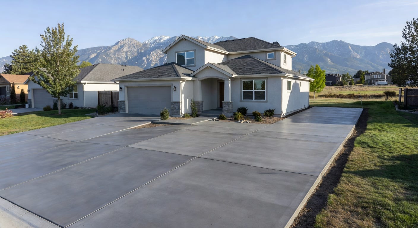 Fresh concrete driveway at a South Weber Utah home
