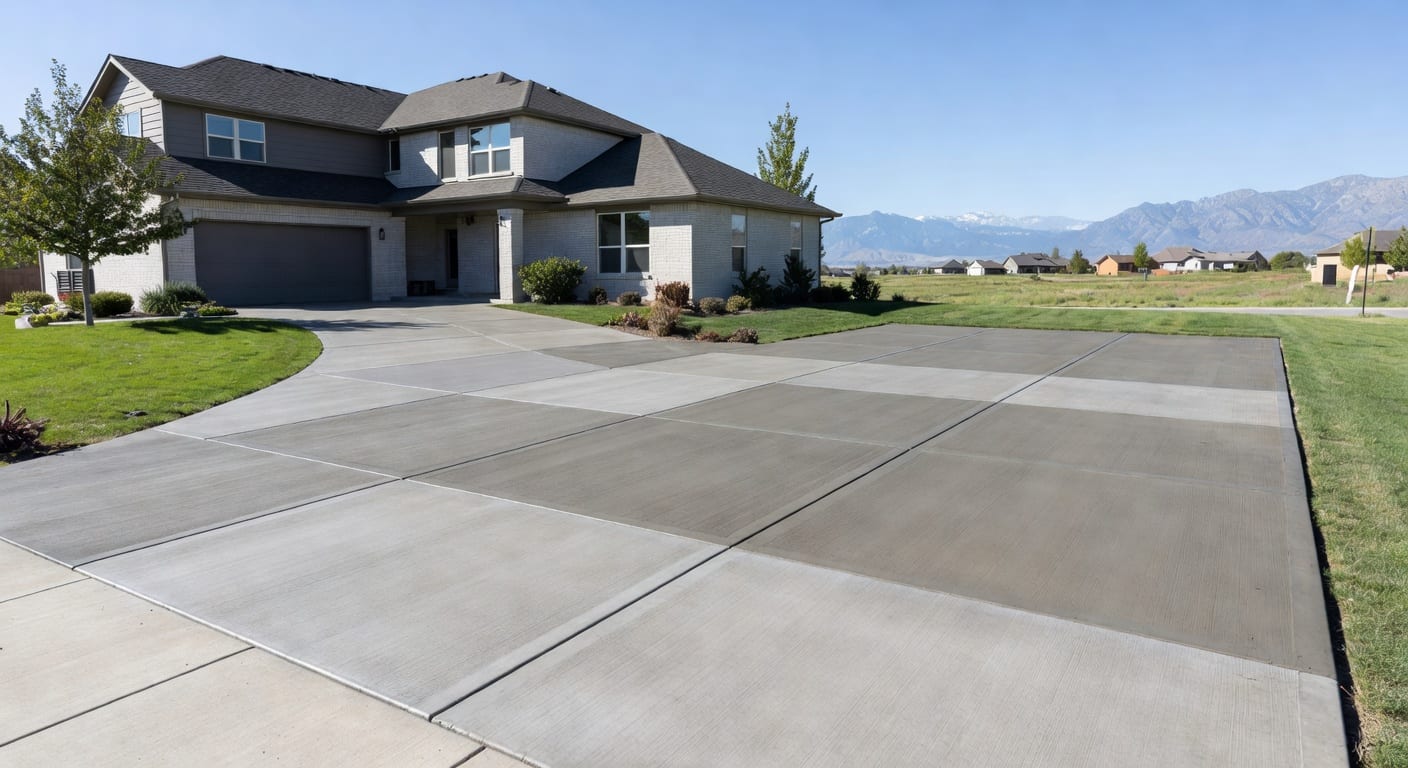Fresh concrete driveway and parking pad in West Point Utah